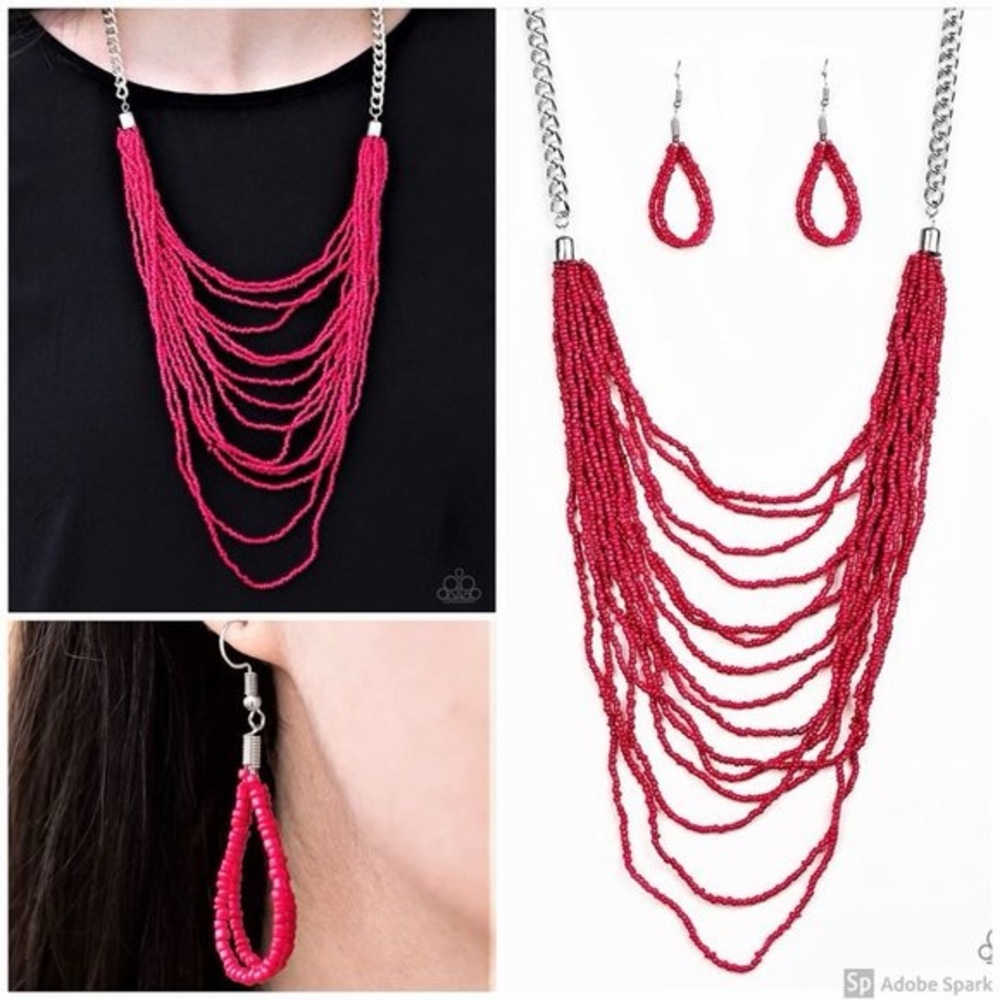 10/$25🦋 NWT Paparazzi Bora Bombora Pink Multi-Strand Necklace & Earrings Set
